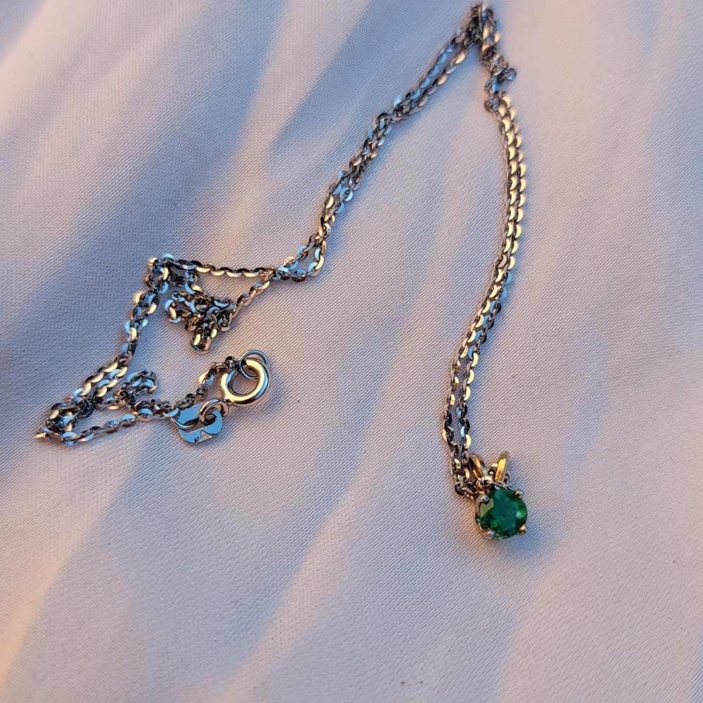 Solid Gold Round Emerald Necklace - image 1